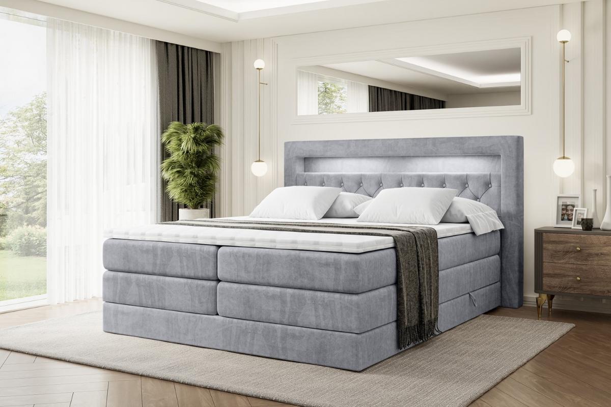 BOXSPRINGBETT NOEL GOLD KING - 180x200 - H3/H4 - Hellgrau - Hellgrau, Holzwerkstoff (180/200cm) - ALTDECOR