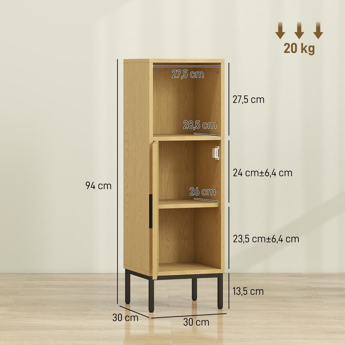 BADEZIMMERSCHRANK Spanplatte Stahl Naturholz - Schwarz/Naturfarben, Holzwerkstoff/Kunststoff (30/94/30cm) - HOMCOM