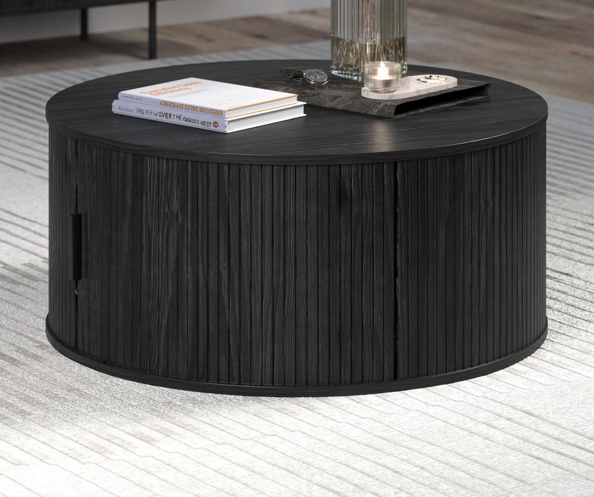 COUCHTISCH Esche schwarz rund 80 cm, Beistelltisch mit Stauraum - Schwarz, Holzwerkstoff/Kunststoff (80/80/36cm) - Top.Furn