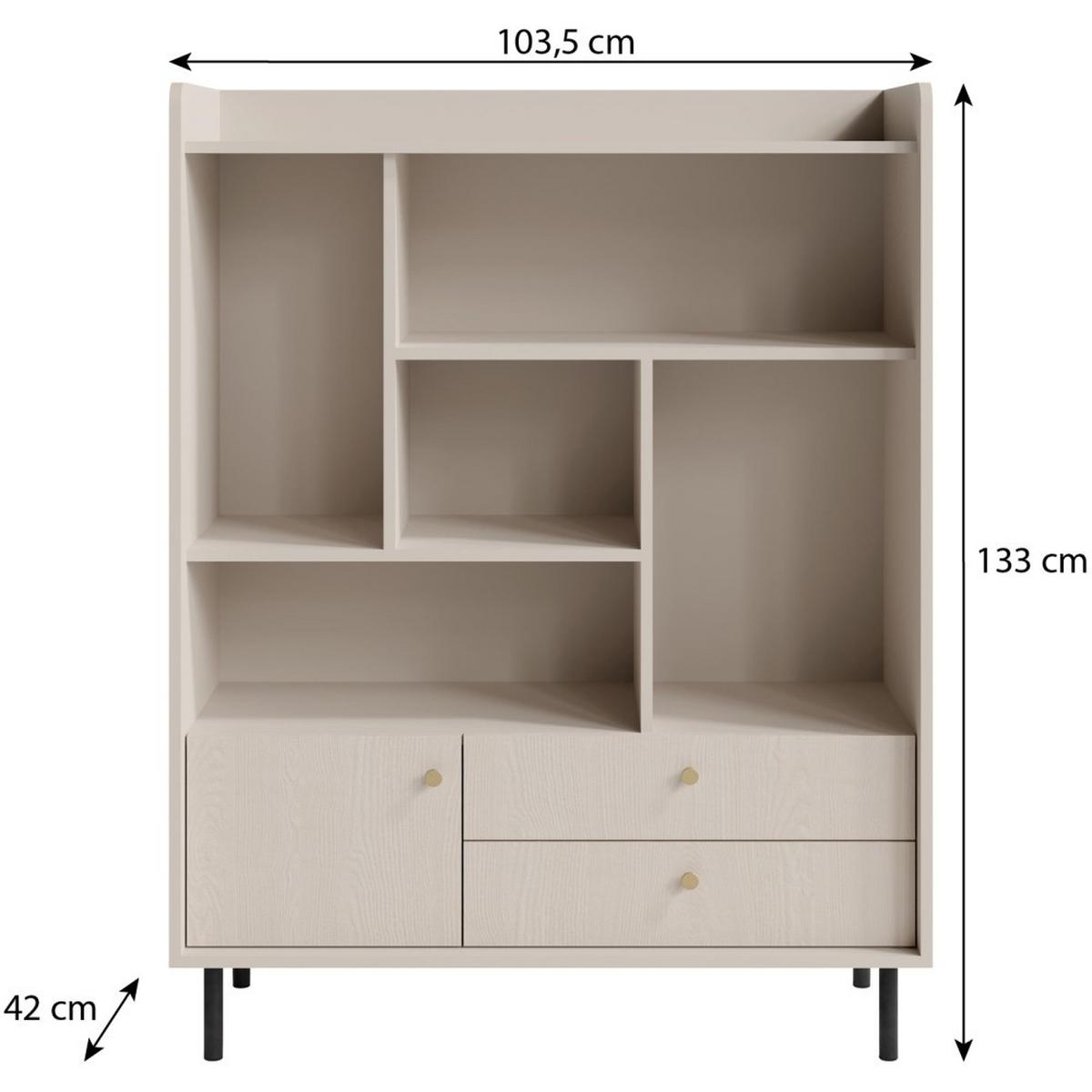 BÜCHERREGAL Gloria mit 2 Schubalden und 1 Tür - Beige/Schwarz, Holzwerkstoff/Metall (103/42/42cm) - Beautysofa