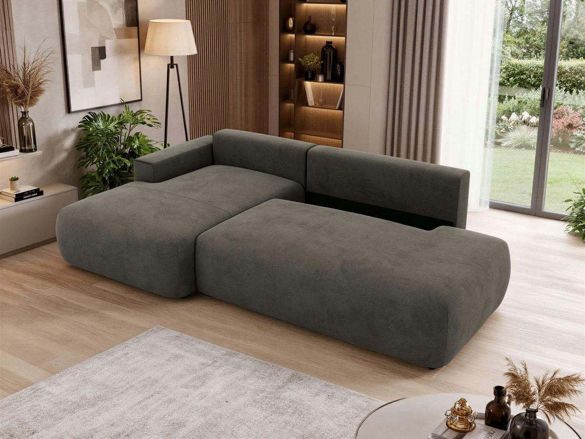 ECKSOFA TAREN L Dunkelgrau Velvet - Links - Dunkelgrau/Schwarz, Kunststoff/Textil - MKS
