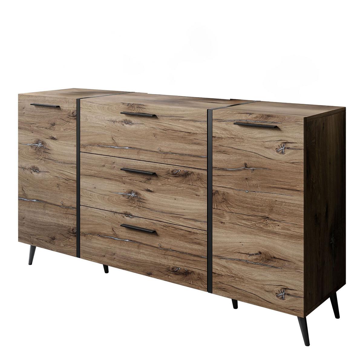 SIDEBOARD mit Schubladen ONYX LOFT auf Beinen - Eichefarben/Schwarz, Holzwerkstoff (158/88/41.3cm) - Lookway
