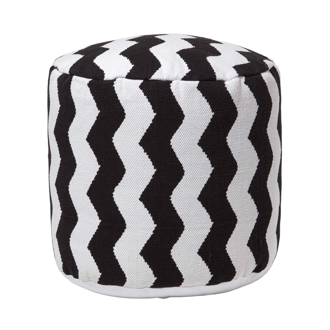 HOCKER schwarz-weiß, Zickzack-Hocker rund 40/40/45 cm - Schwarz, Textil (45/40/45cm) - Homescapes