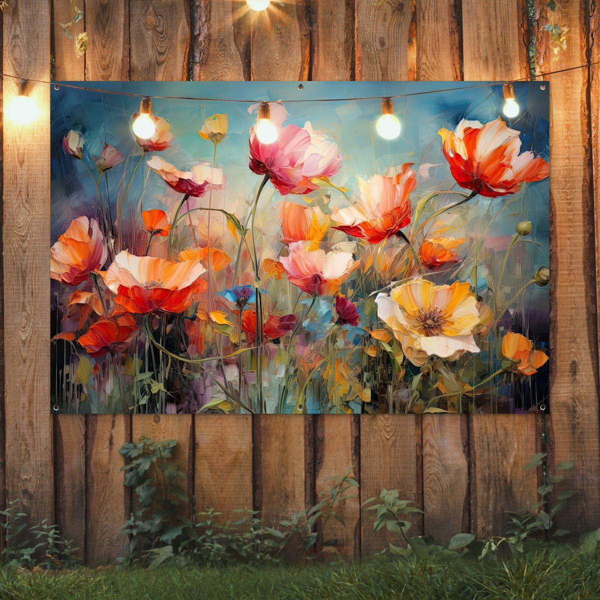 GARTENPOSTER Blumen - Aquarell - Kunst - Botanisch - Natur Poster für draußen 180x120 cm - Orange, Kunststoff (180/120/0.2cm) - OnlyWow