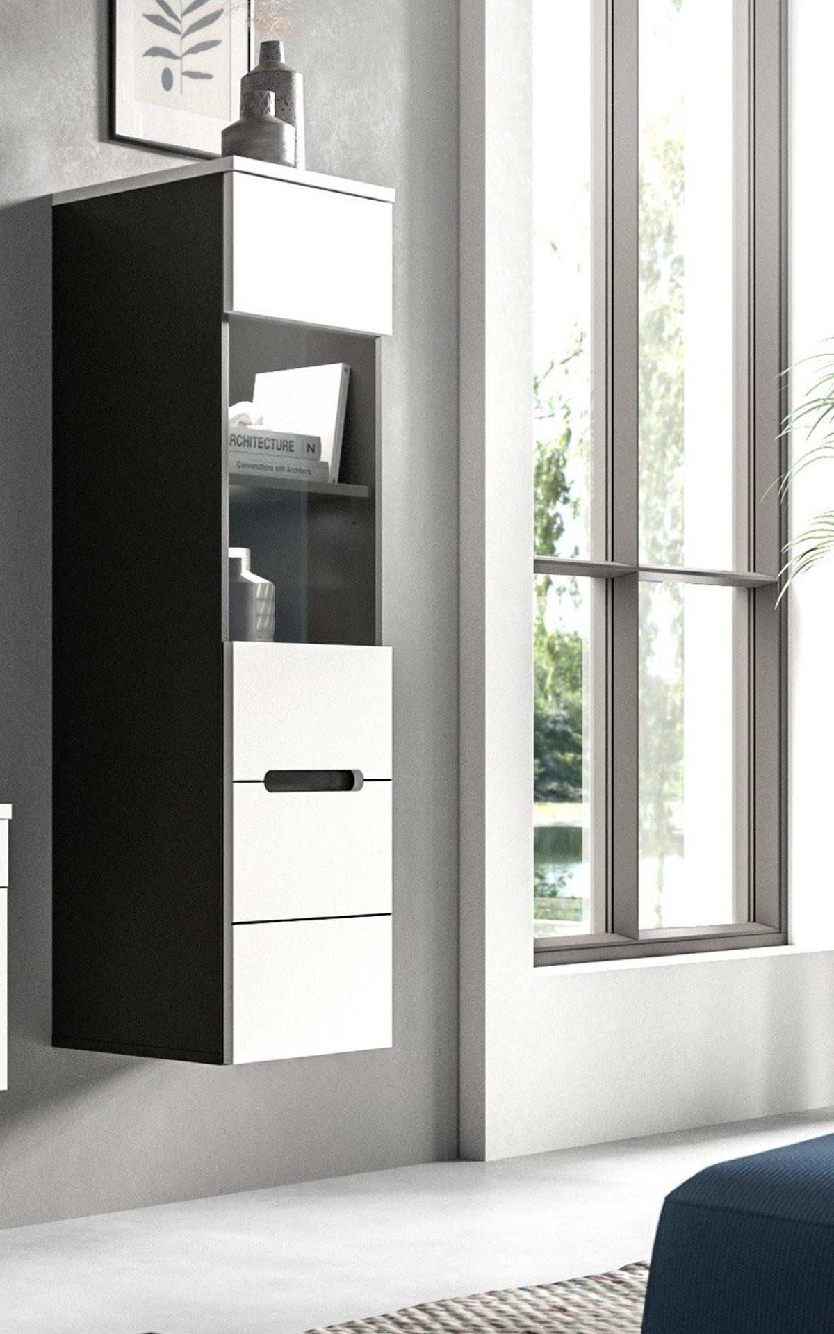 VITRINE weiß, grau, Vitrinenschrank hängend / stehend 36 cm - Schwarz/Weiß, Glas/Holzwerkstoff (36/125/33cm) - Inn.Furn