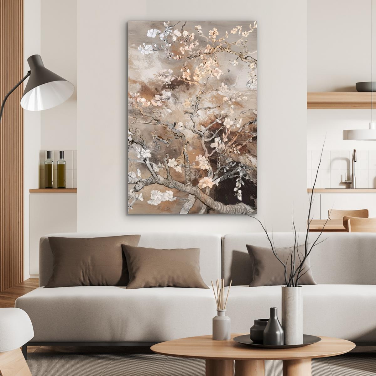 METALLBILD Mandelblüte - Kunst - Van Gogh - Beige - Abstrakt 80x120 cm - Braun, Metall (80/120cm) - MuchoWow