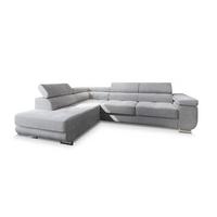 ECKSOFA APIRO L-S Hellgrau Kordstoff mit Schlaffunktion - Silberfarben/Hellgrau, Holz/Textil (276/202cm) - MASSENO