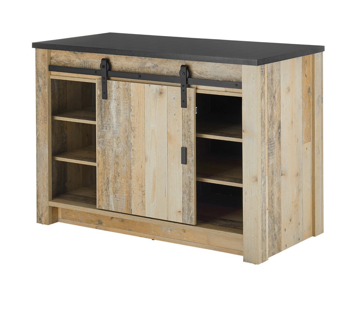 KÜCHENUNTERSCHRANK Used Wood hell, anthrazit 133 cm, Küchenschrank für Spüle oder Ceranfeld - Anthrazit/Schwarz, Holzwerkstoff/Metall (133/93/64cm) - Furn.Design