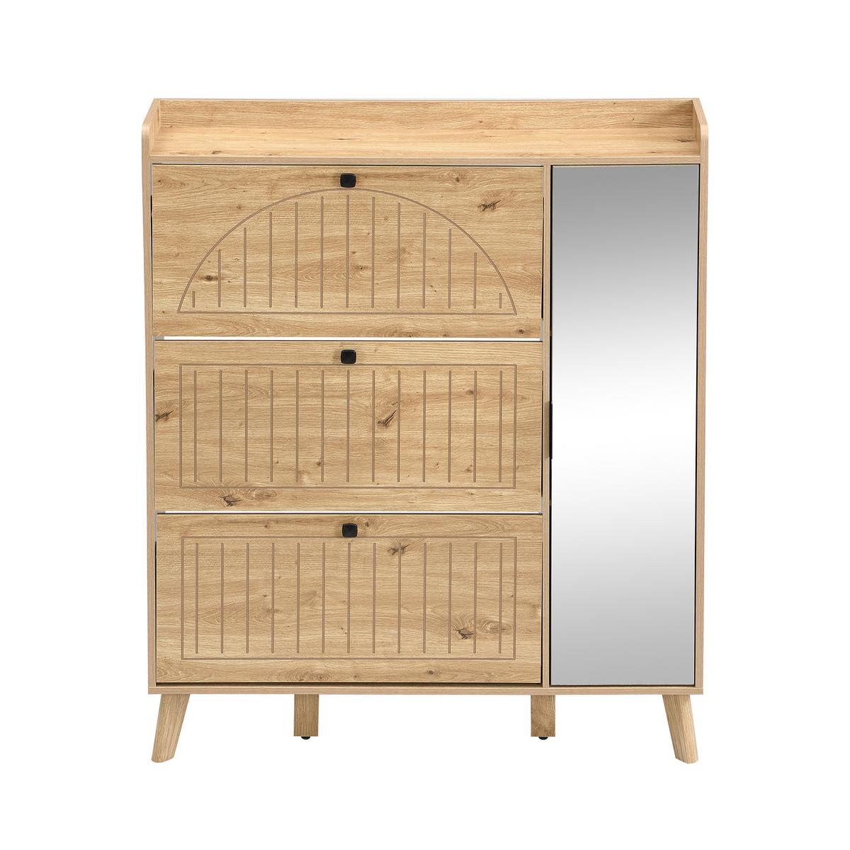 SCHUHKIPPER 110 cm in Holz-Optik - Naturfarben, Holzwerkstoff (110/138/24cm) - Urban Meuble