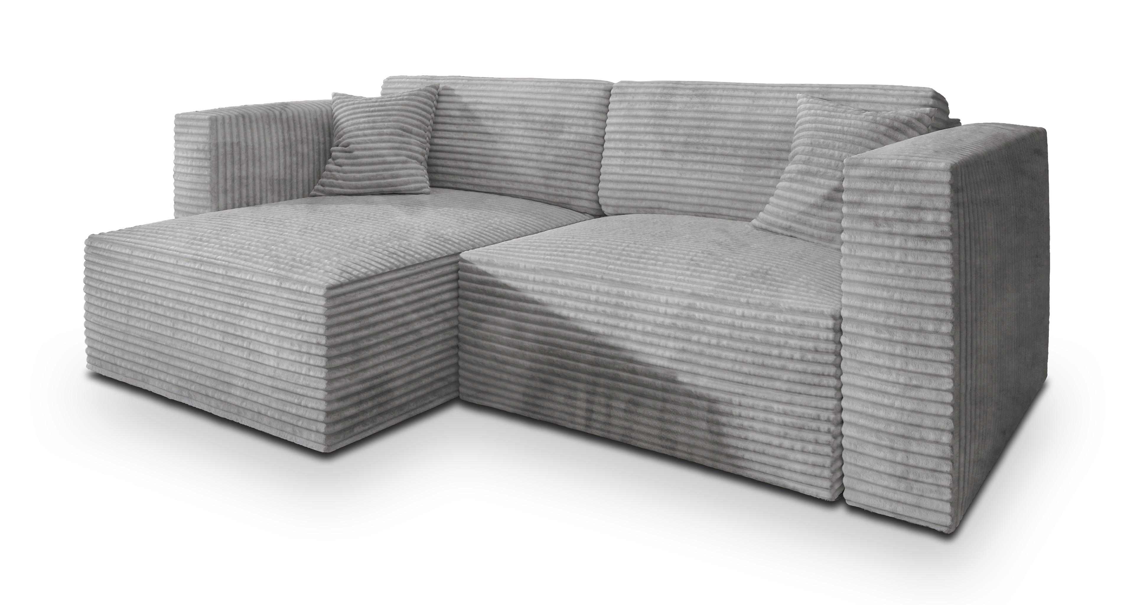 ECKSOFA NERIO Hellgrau Kordstoff mit Schlaffunktion - Grau, Holz (245/148cm) - MASSENO