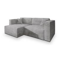 ECKSOFA NERIO Hellgrau Kordstoff mit Schlaffunktion - Grau, Holz (245/148cm) - MASSENO