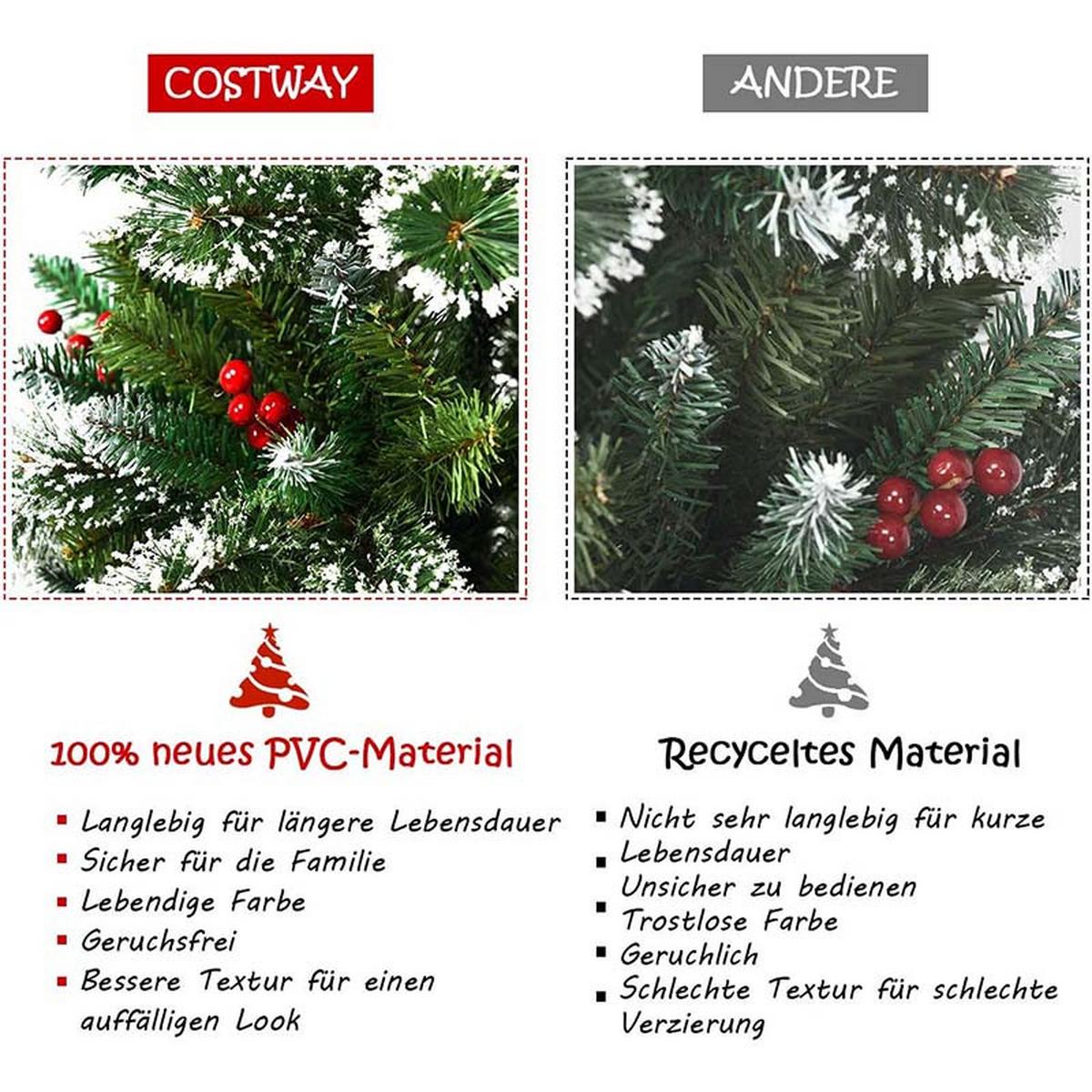 WEIHNACHTSBAUM mit roten Beeren 180cm Grün - Grün, Metall (180cm) - COSTWAY