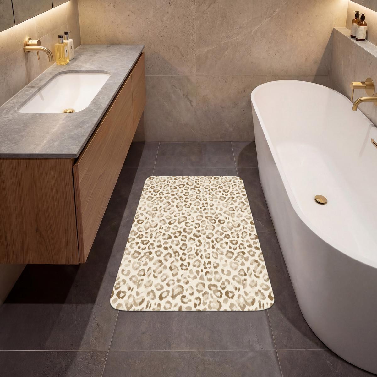 BADEMATTE Leopard - Klassisch - Beige 60x90 cm - Hellbraun, Textil (60/90cm) - OnlyWow