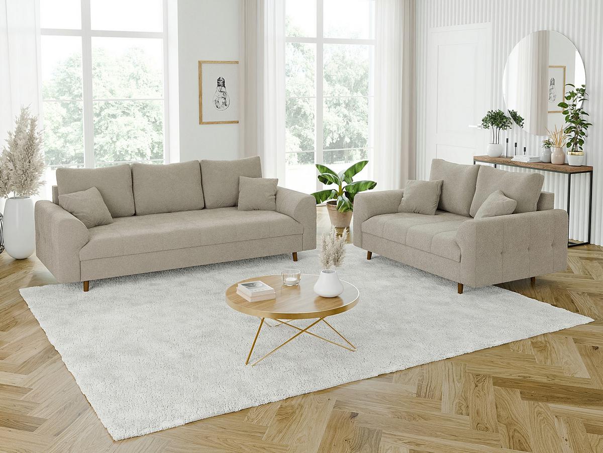 2-SITZER-SOFA Henrik Beige Boucle - Beige/Braun, Holz/Textil (150/81/93cm) - S-Style Möbel