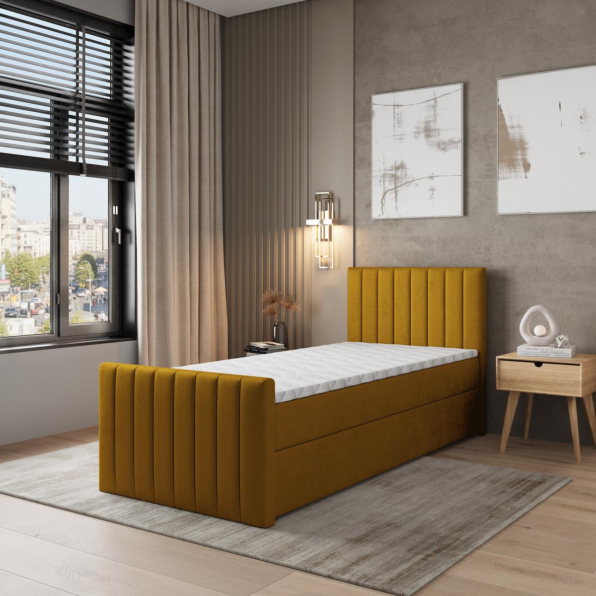 BOXBETT ARION 100 100x200 cm mit Matratze und Topper, H2+H3 - Gelb - Gelb, Holz (100/200cm) - MASSENO