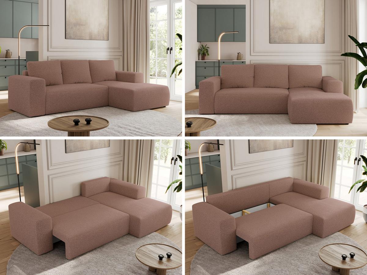 ECKSOFA TRENTINO L Rosa Boucle - Rechts - Schwarz/Rosa, Kunststoff/Textil (164/266cm) - MKS