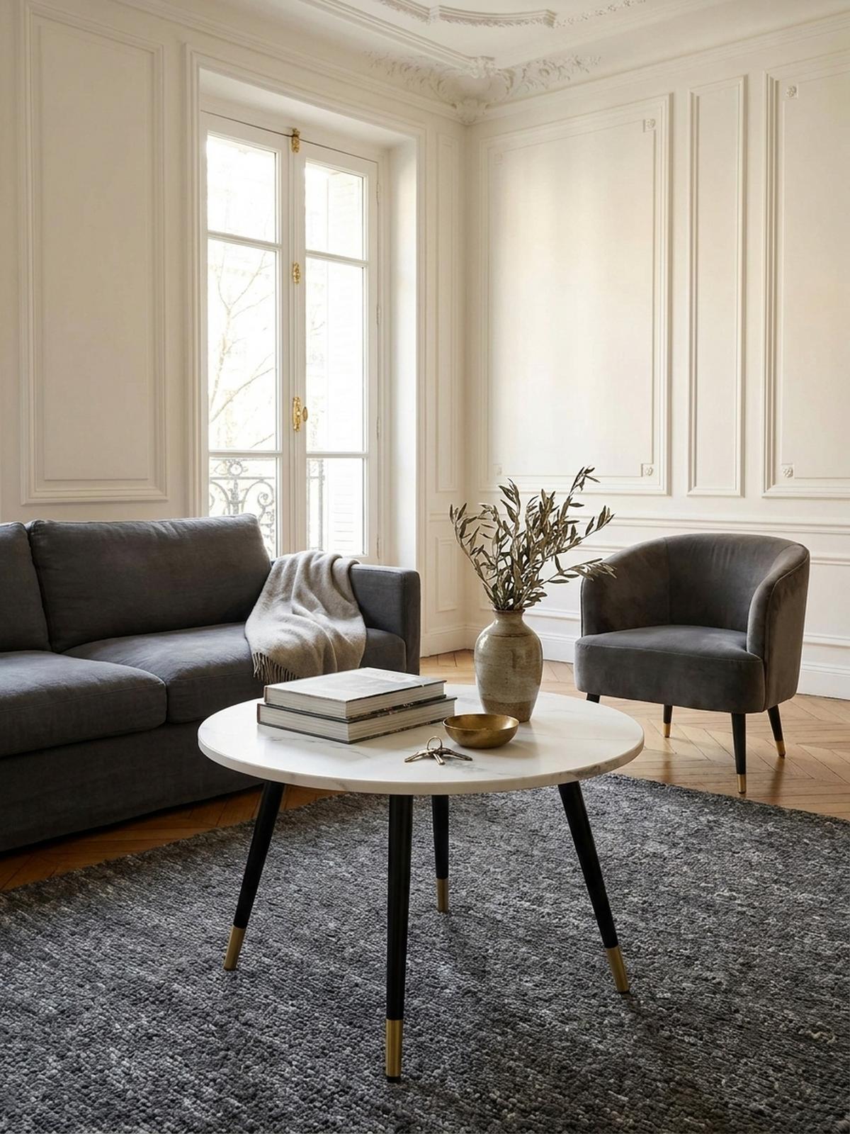 COUCHTISCH mit Marmor Optik, Modernes Design, Metall-Gestell, Runde Form, Weiß 60x60x41 cm - Goldfarben/Weiß, Holzwerkstoff/Metall (60/60/41cm) - KADIMA DESIGN