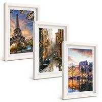 BILDER SET 3er Set - 20x30 cm Weißer Rahmen - Eiffelturm Venedig Amsterdamer Kanäle - Weiß, Kunststoff (20/30cm) - TULUP