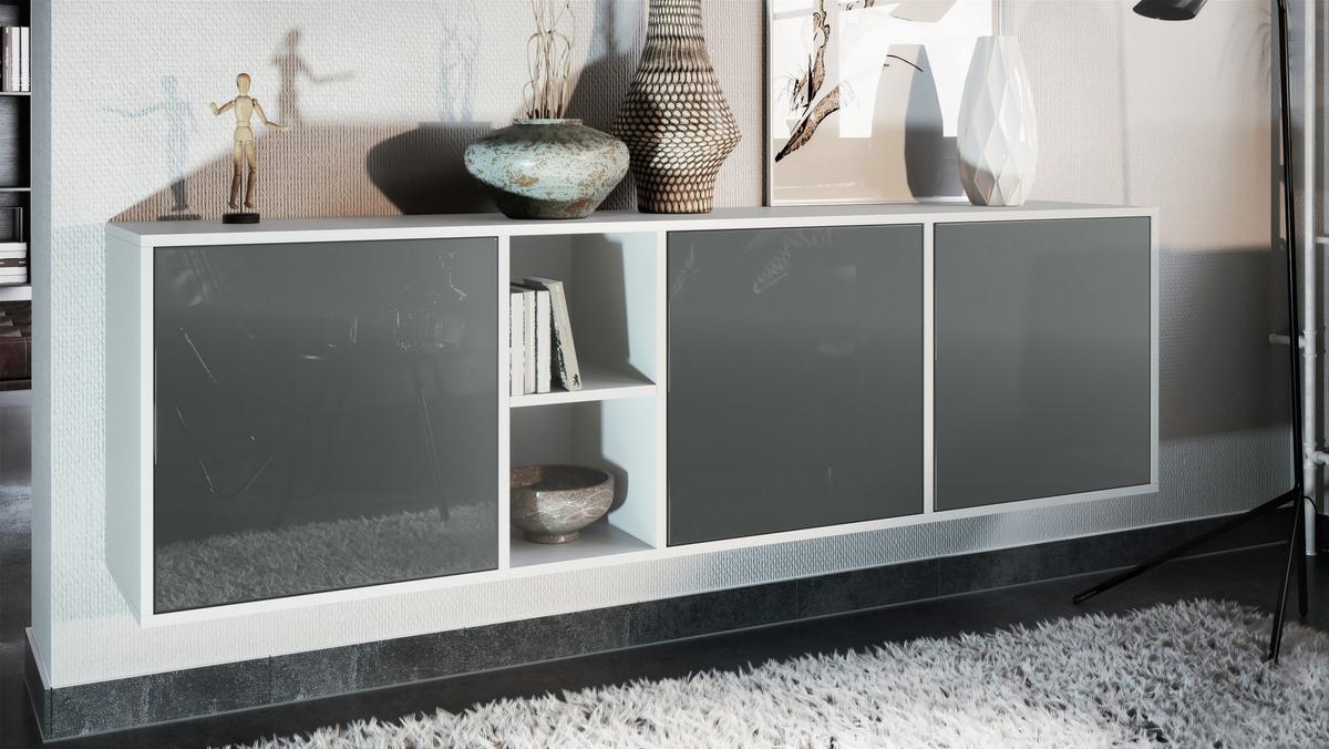 SIDEBOARD Cuba Türen in Grau Hochglanz - Grau, Holzwerkstoff (182/53/35cm) - Vladon