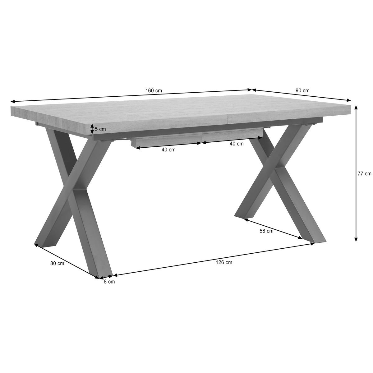 ESSTISCH Tavero in rechteckiger Form, ausziehbar, 160-240 cm, Eichefarben - Eichefarben/Schwarz, Metall (90/160/77cm) - Beautysofa
