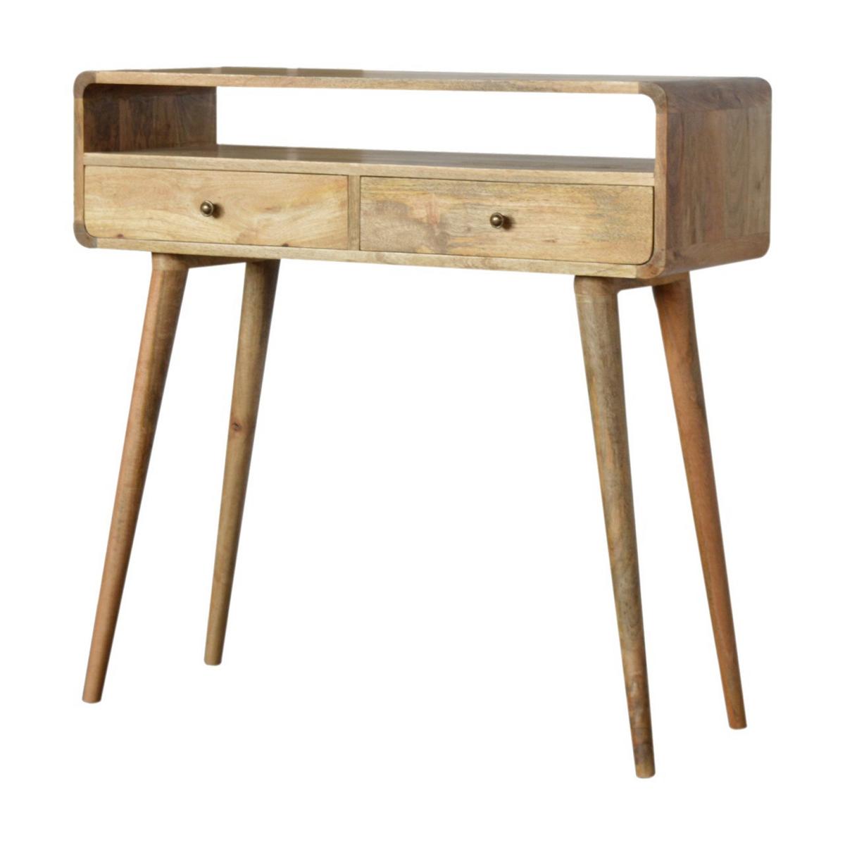 KONSOLE-TISCH in Eichen-Finish, 2 Schublades, 1 Offenes Fach, Beige - Messingfarben/Braun, Holz/Metall (35/90/90cm) - Artisan Furniture