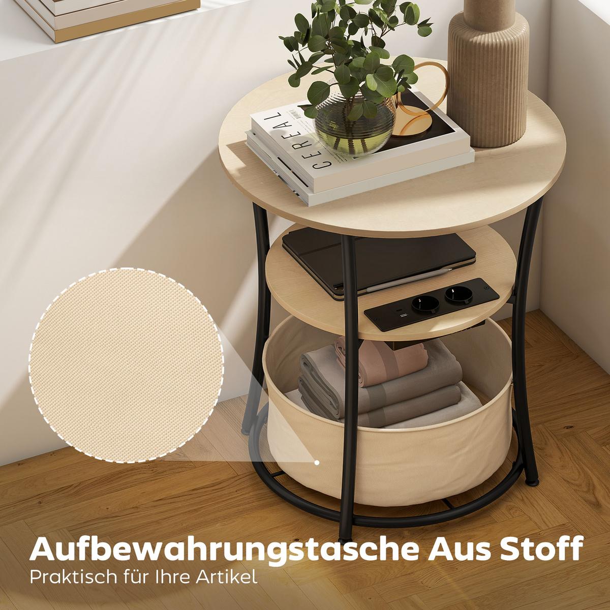BEISTELLTISCH MDF Metall Naturholz - Schwarz/Naturfarben, Holzwerkstoff/Metall (50/50/55.1cm) - HOMCOM