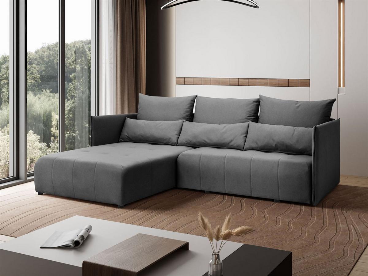 ECKSOFA APOLLO L mit Schlaffunktion und Bettkasten – linke Seite - Graphitfarben, Textil (246/188cm) - Lookway