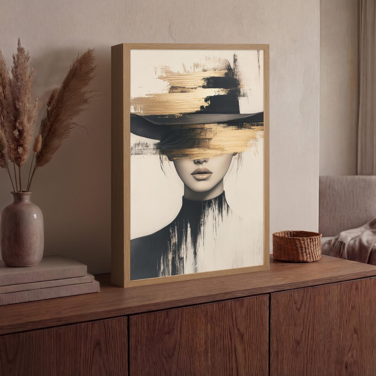 WANDLEUCHTE MIT AKKU Frau - Hut - Farbe 40x60 cm - Creme, Holzwerkstoff (40/60/8cm) - OnlyWow
