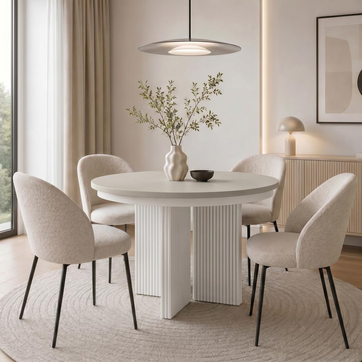 ESSTISCH Prestige runder Design-Tisch, ausziehbar Ø 100–180 cm, Kaschmir+Weiß - Kaschmir/Weiß, Metall (100/100/77cm) - Beautysofa