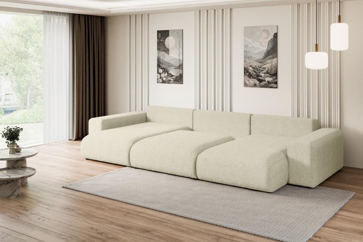 WOHNLANDSCHAFT mit Schlaffunktion ESKAR-U -364x176x72cm Beige Bouclé - Beige/Schwarz, Holzwerkstoff/Kunststoff (364/72/176cm) - ALTDECOR