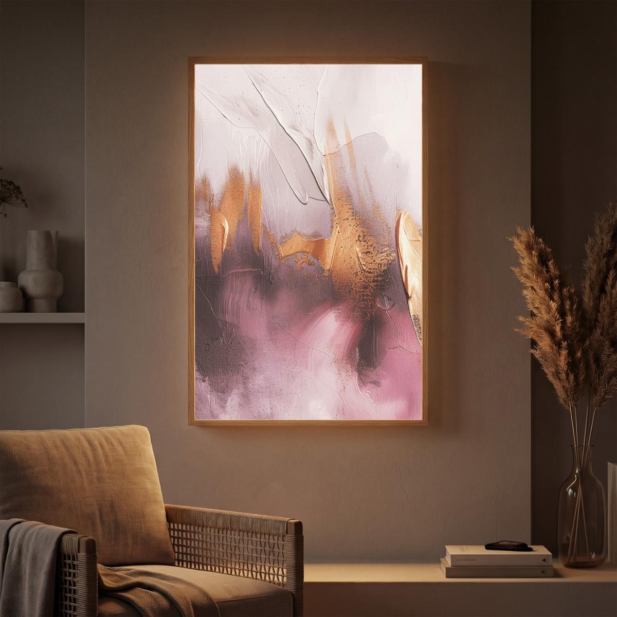 WANDLEUCHTE MIT AKKU Lila - Abstrakt - Farbe - Gold 70x100 cm - Mauve, Holzwerkstoff (70/100/8cm) - OnlyWow