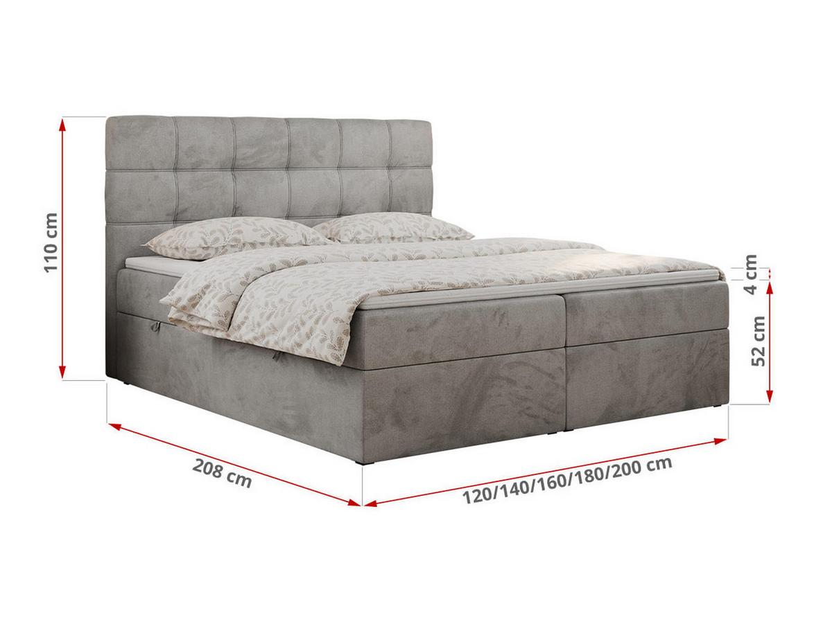BOXBETT ERNI 160/200 - Hellgrau Velvet - H3 - Hellgrau, Holz/Textil (160/200cm) - MKS