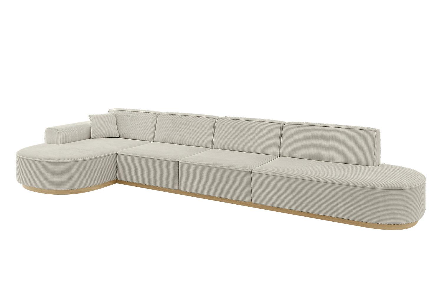 ECKSOFA Ottomane Links MARI-L3-v2 - 413x171x83 cm Creme Cord - Hellgrau/Creme, Holzwerkstoff/Textil (413/171cm) - ALTDECOR