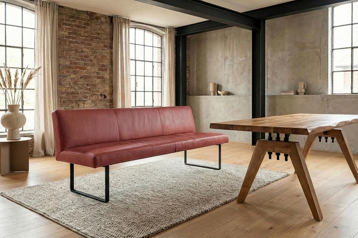 ESSZIMMERBANK ELEEN Rot Leder - Rot, Leder (223/85/69cm) - KAWOLA