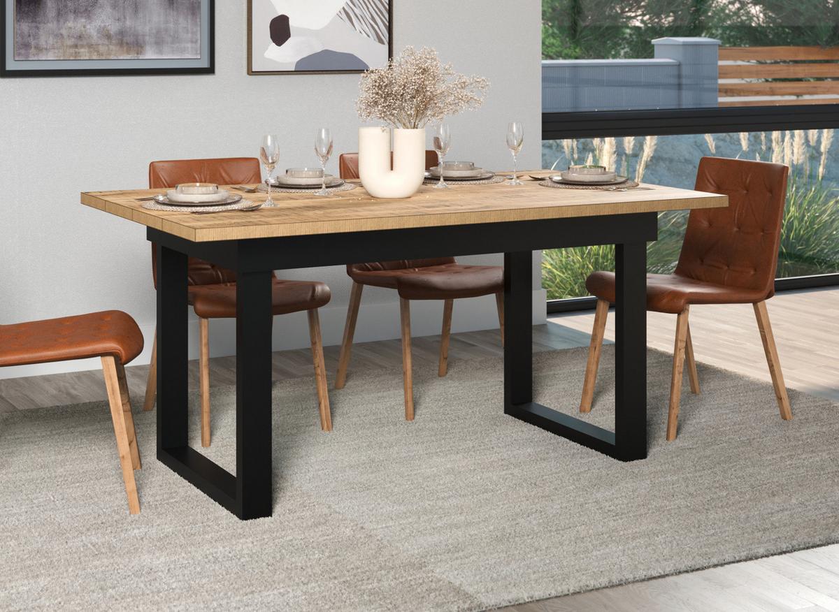 ESSTISCH Mango, schwarz 160 x 90 cm, Küchentisch in modernem Design - Schwarz/Naturfarben, Holzwerkstoff/Metall (90/160/76cm) - Top.Furn