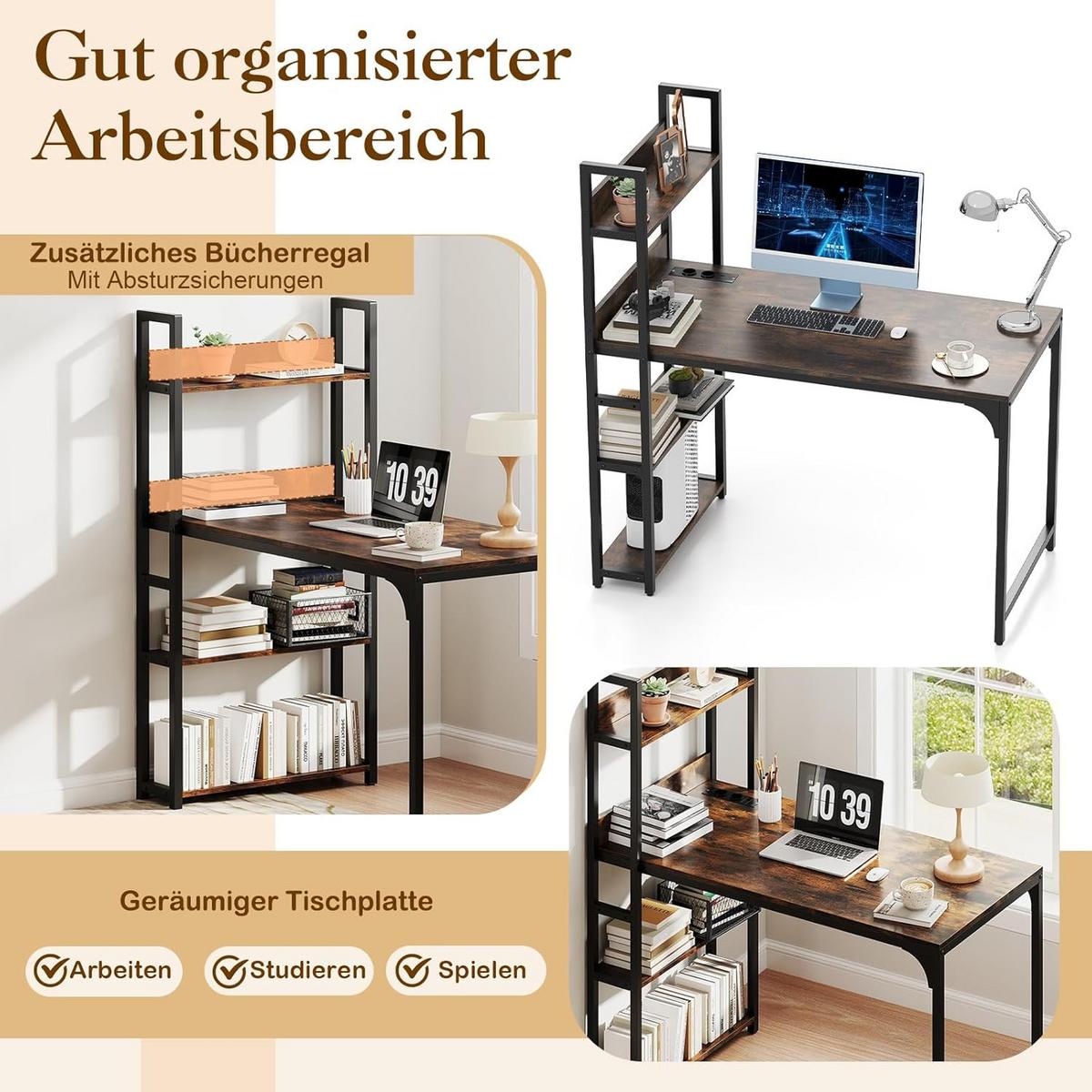 COMPUTERTISCH Braun - Braun, Holzwerkstoff (65/120/130cm) - COSTWAY