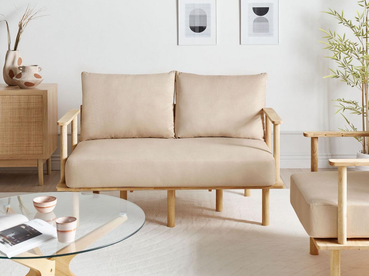 2-SITZER-SOFA Stoff Beige Asker - Beige/Braun, Textil (133/87/74cm) - Beliani