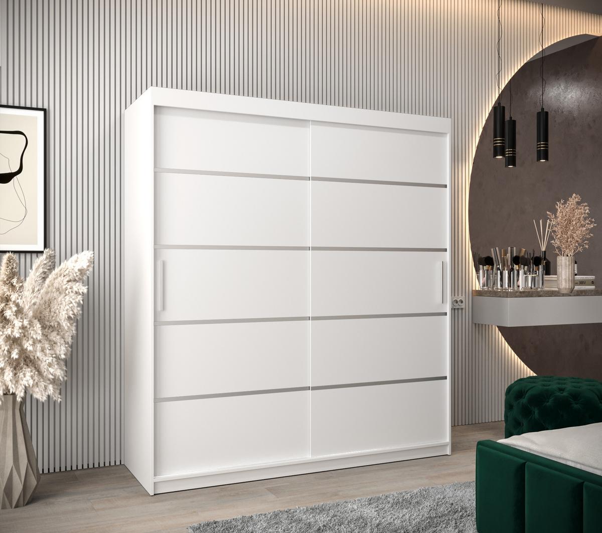SCHWEBETÜRENSCHRANK 200/180/62 2-türig - Silberfarben/Weiß, Holz/Kunststoff (180/200/62cm) - MÖBEL KRYSPOL