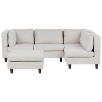 4-SITZER-ECKSOFA Leinenoptik hellbeige rechtsseitig mit Ottomane Fevik - Beige/Schwarz, Textil (228/72/152cm) - Beliani