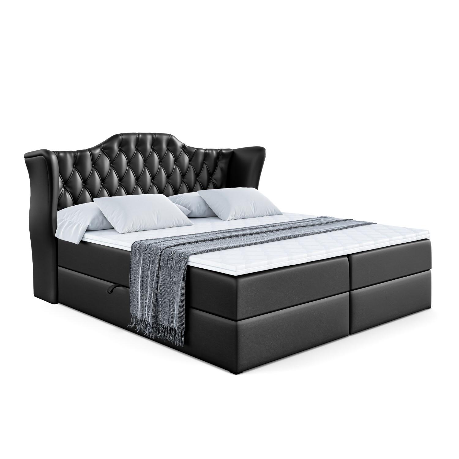 BOXBETT mit Matratze H4 und Lattenrost - VILA - 140x200 cm - H4 - Schwarz Hochglanz - Schwarz Hochglanz, Holzwerkstoff (140/200cm) - ALTDECOR