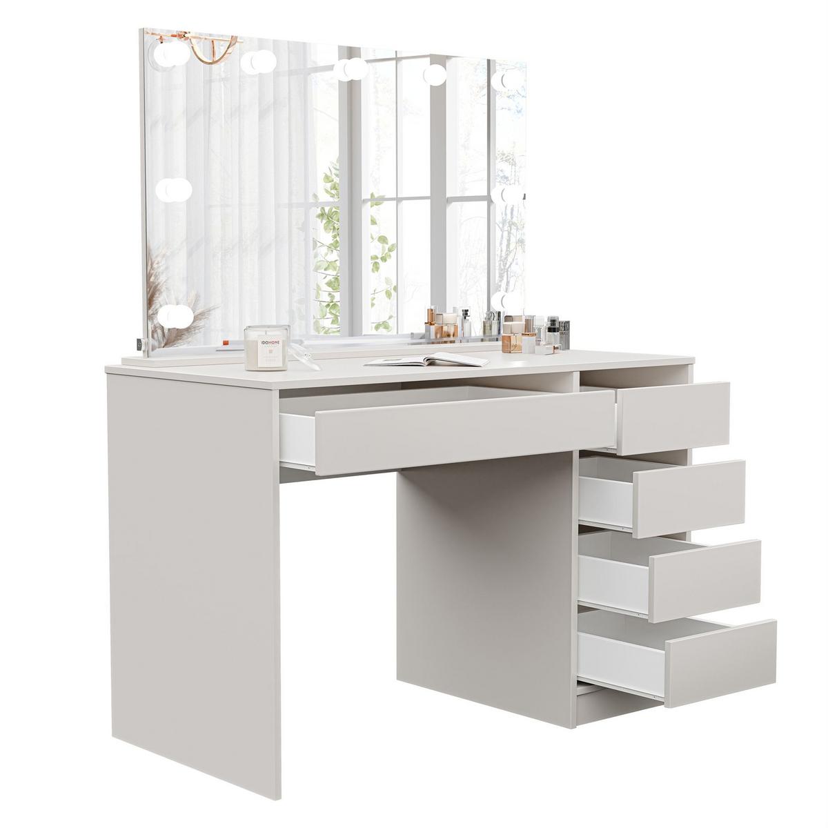 SCHMINKTISCH Bella Beige Cashmere 110 cm mit Spiegel und LED Beleuchtung - Kaschmir, Holzwerkstoff (110/77/55cm) - Idohome