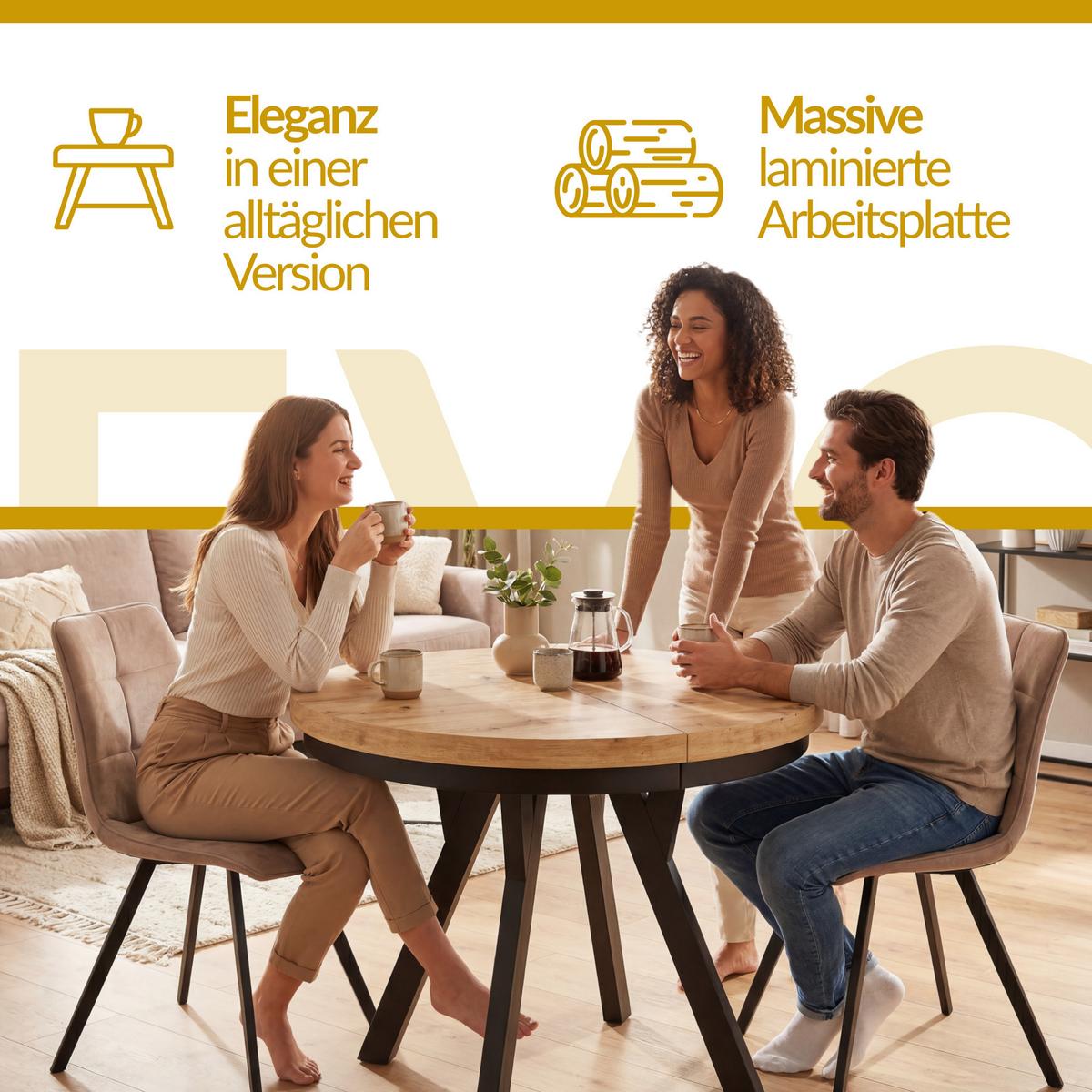 RUNDER Esstisch ausziehbar – Moderner Wohnzimmertisch und Küchentisch – Tisch mit Stabile Konstruktion, Durchmesser 100 cm - 200 cm - Farbe Graphit - Schwarz/Grau, Holzwerkstoff (100/100/77cm) - Alpi-Möbel
