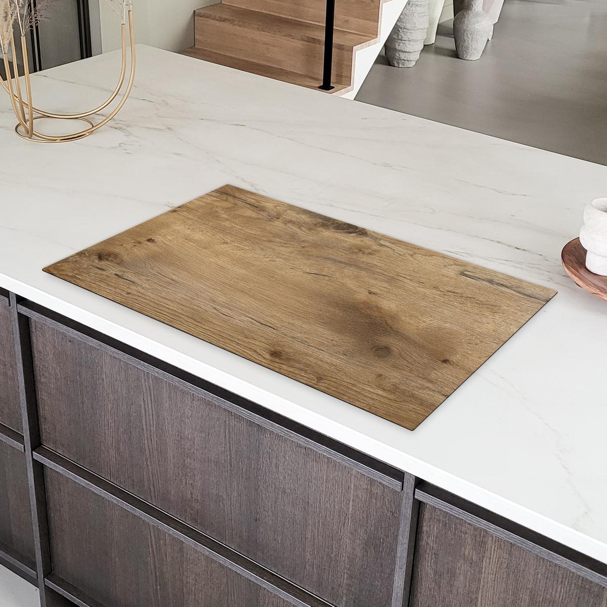 HERDABDECKPLATTE Holz - Braun - Holzoptik Induktionsschutz 91.2x52 cm - Eichefarben, Kunststoff (91.2/52/0.2cm) - MuchoWow