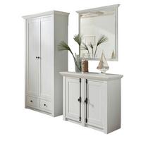 GARDEROBE Pinie weiß Set 3-teilig 220 cm, Komplettset Landhaus - Schwarz/Weiß, Glas/Holzwerkstoff (220/206/45cm) - Furn.Design