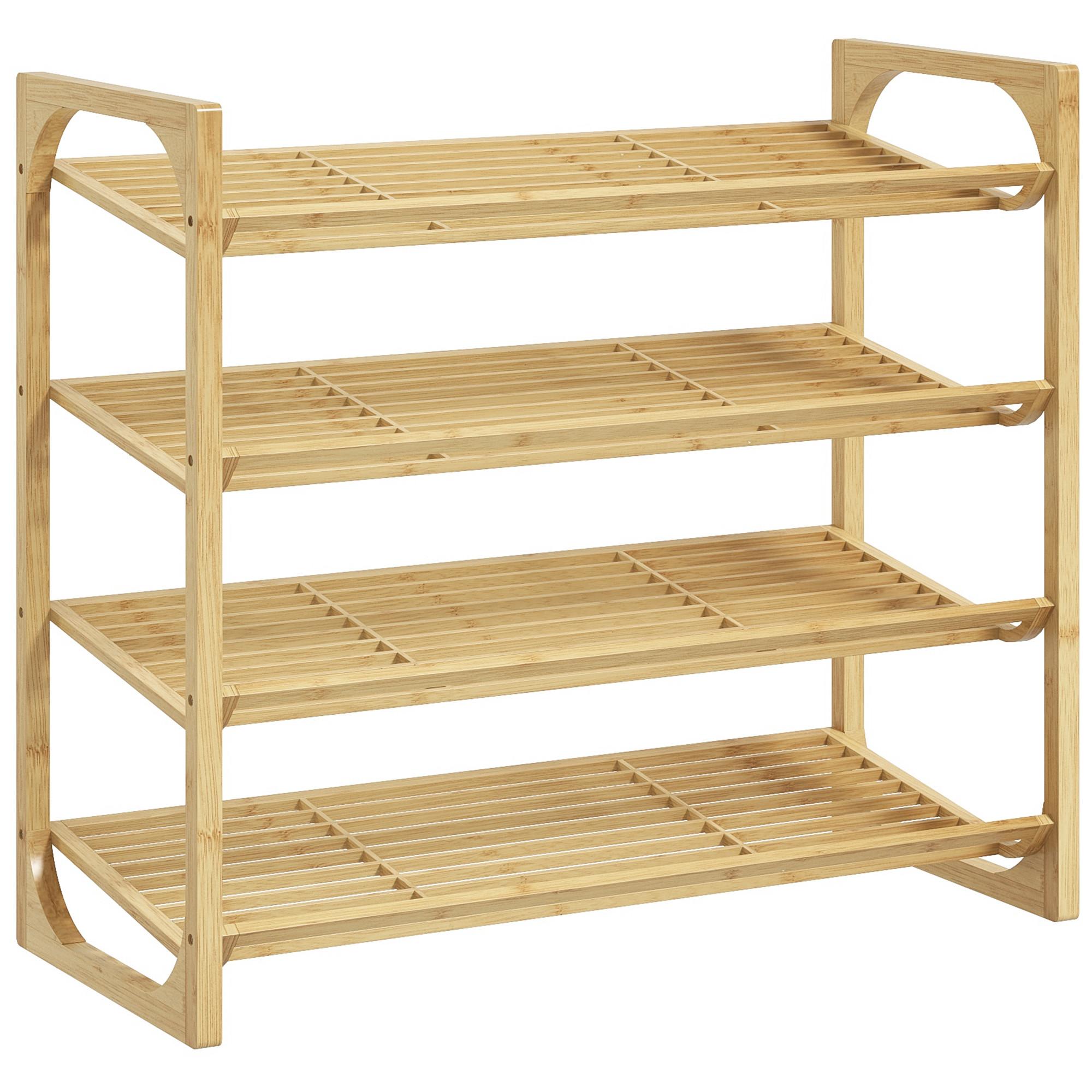 SCHUHREGAL, Schuhständer mit 4 Ebenen, für max. 12 Paar Schuhe, Natur - Naturfarben, Holz/Bambusholz (33/67/76cm) - HOMCOM