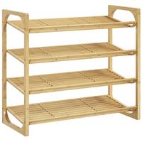 SCHUHREGAL, Schuhständer mit 4 Ebenen, für max. 12 Paar Schuhe, Natur - Naturfarben, Holz/Bambusholz (33/67/76cm) - HOMCOM