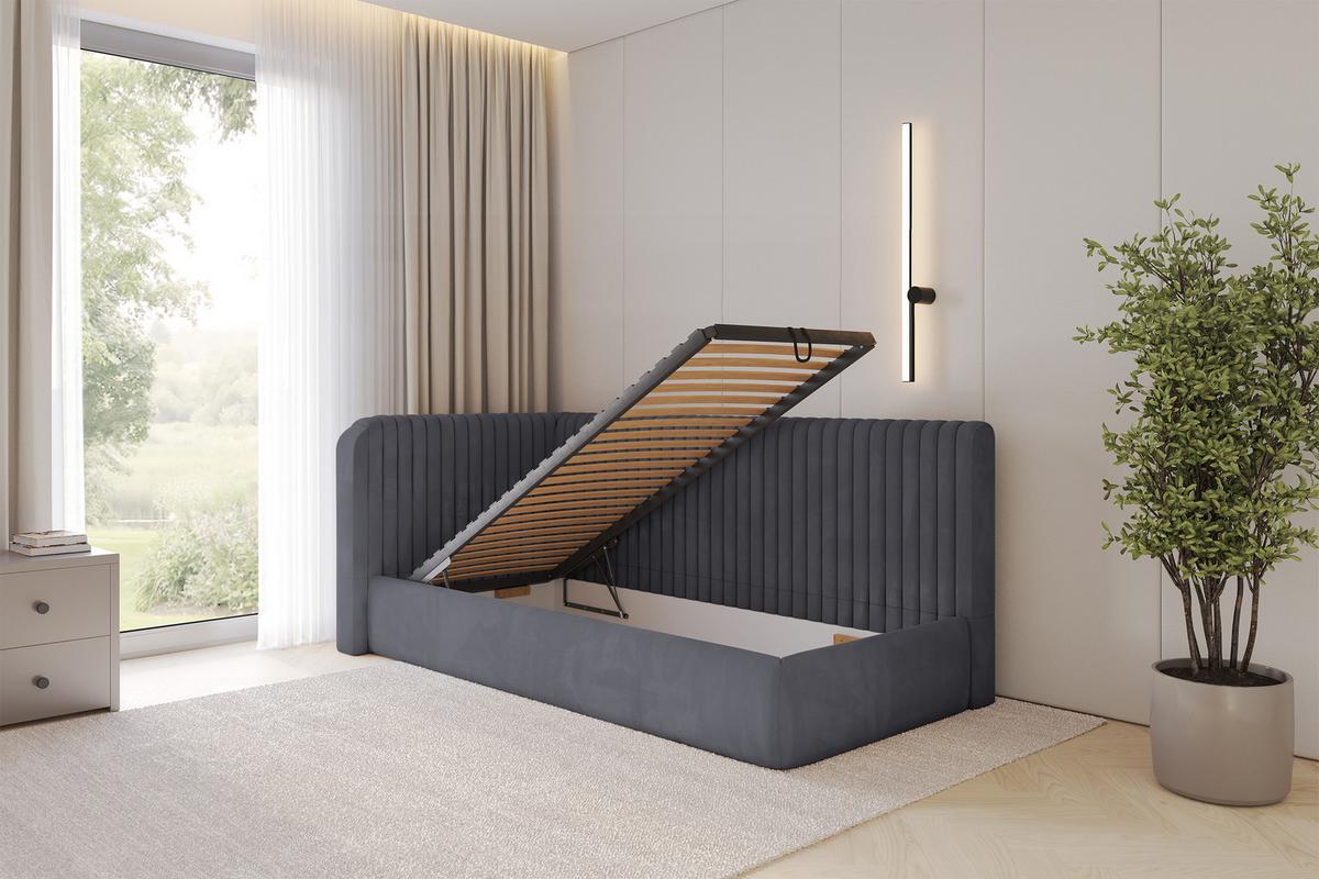 EINZELLBETT Jugendbett mit Bettkasten, Rechts - AURY 100x200 Dunkelgrau - Titanfarben, Holzwerkstoff/Textil (100/200cm) - ALTDECOR