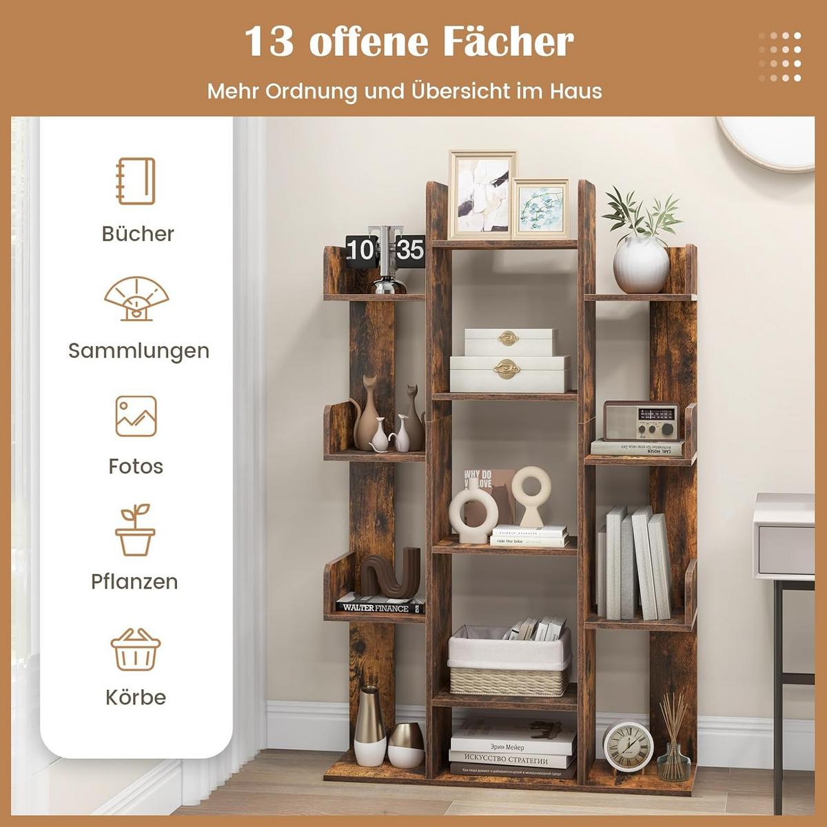 BUCHERREGAL Braun - Braun, Holz (86/141/25cm) - COSTWAY