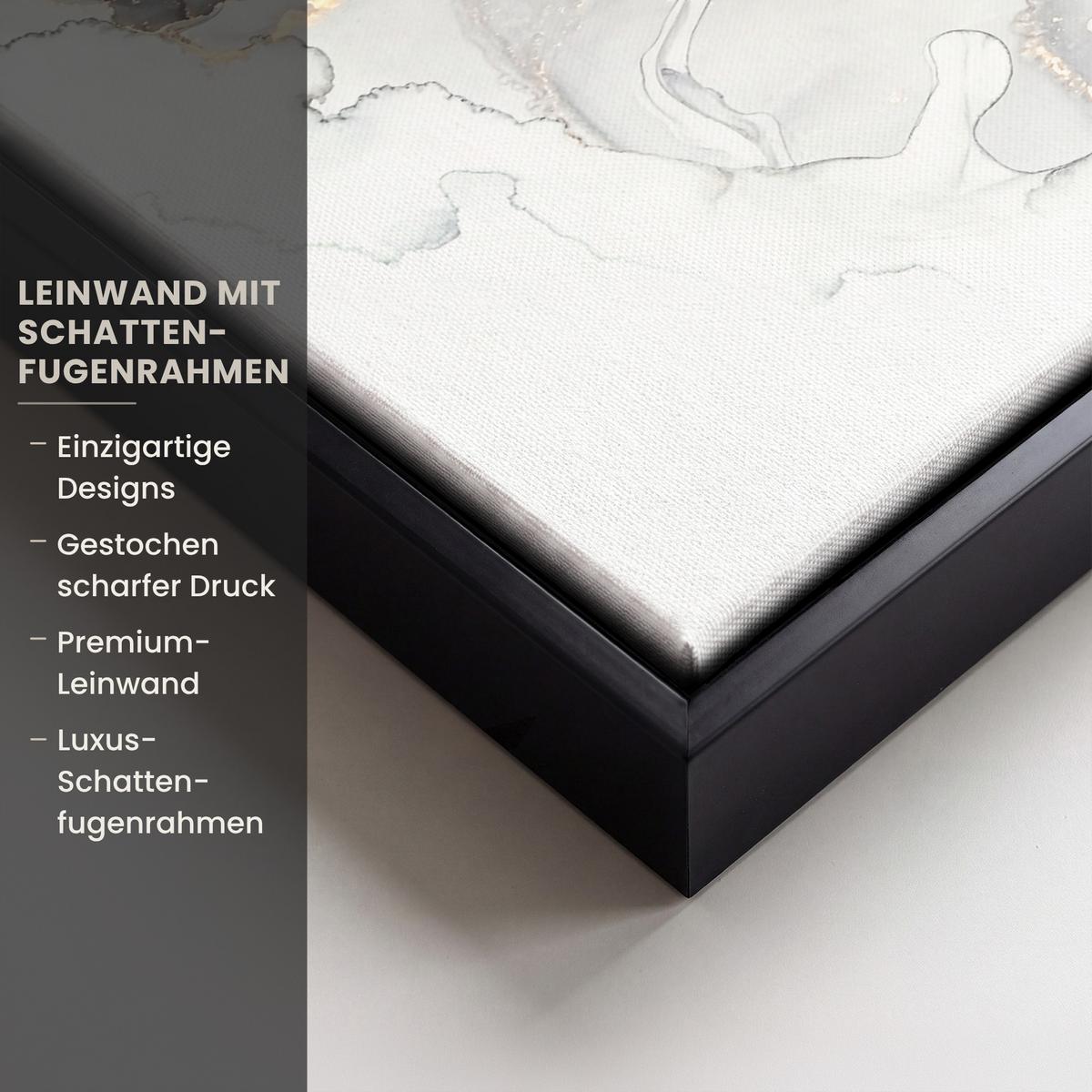LEINWAND Bilder mit Rahmen - Marmor - Schwarz - Weiß - Gold - Luxus - Abstrakt - 40x30 - Goldfarben, Textil (40/30cm) - MuchoWow