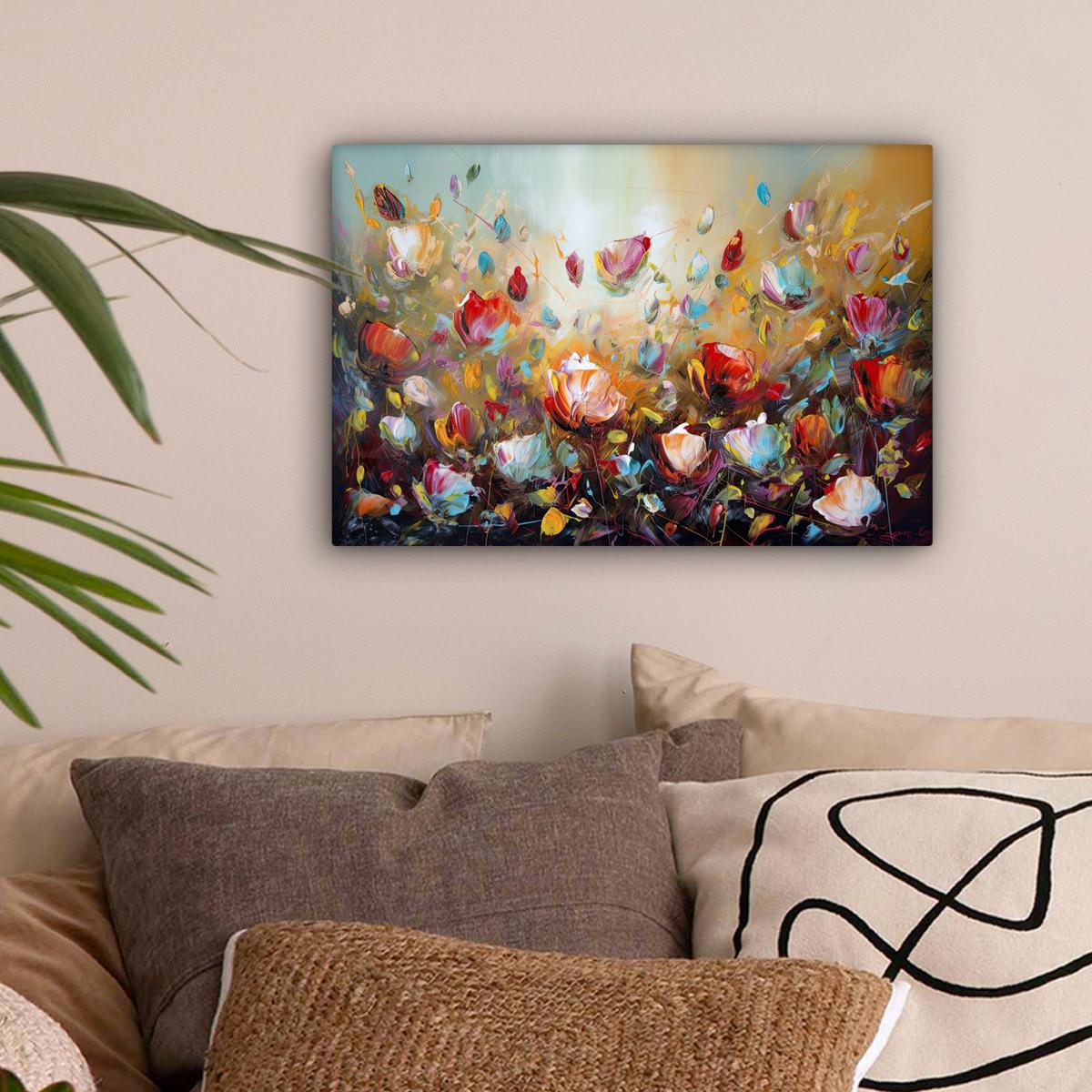 LEINWANDBILD Blumen - Kunst - Natur - Ölgemälde Deko Schlafzimmer 30x20 cm - Multicolor, Textil (30/20cm) - MuchoWow